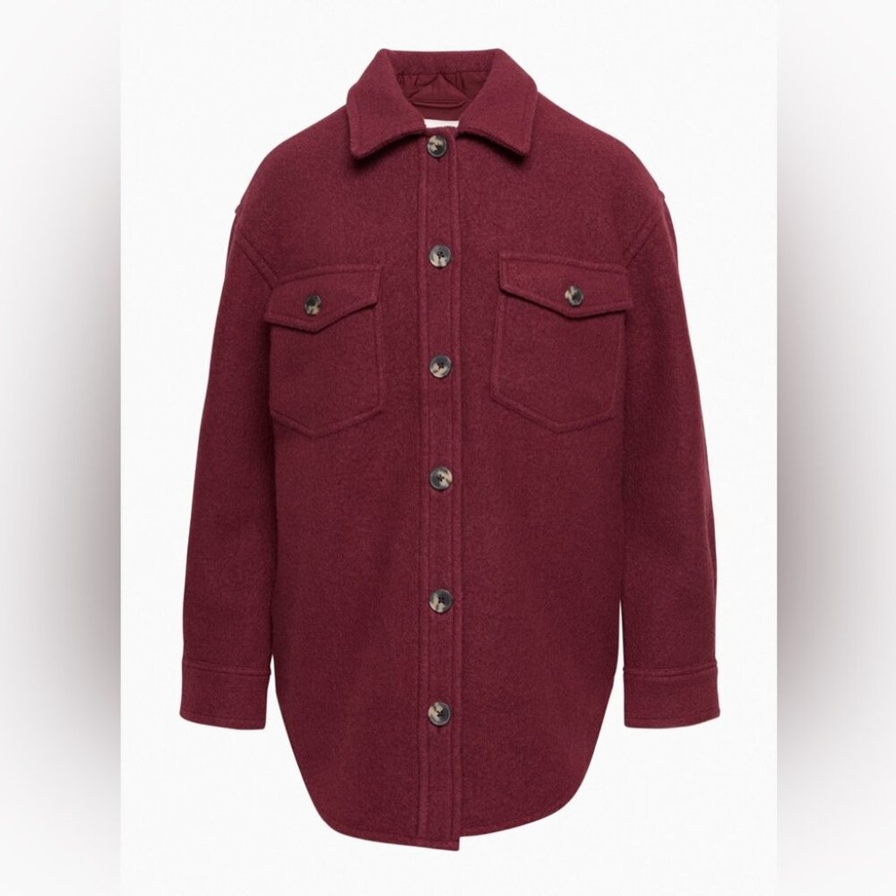 Wilfred Free The Ganna Burgundy Merino Wool Shirt Jacket XS Cozy Shacket